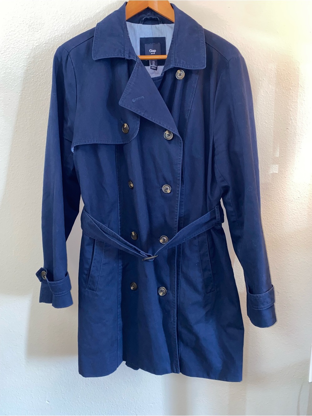 GAP Classic Double-Breasted Belted Trench Coat Navy Blue Large